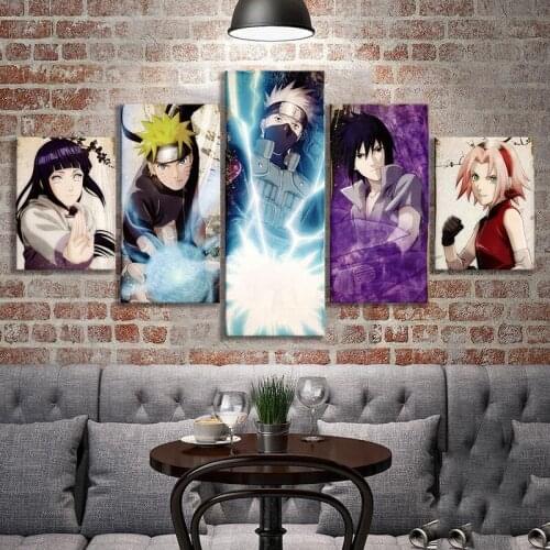 5 Pcs Canvas Art HD Poster Ninja Anime Cartoon Characters Modular Pictures for Bedroom Living Room Home Decor Paintings