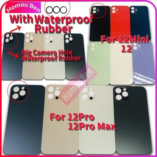 5pcs Original Quality With Wide Big Camera Hole Back Cover Housing Glass For Iphone 12 Pro 12 Mini Max Rear Door Repair