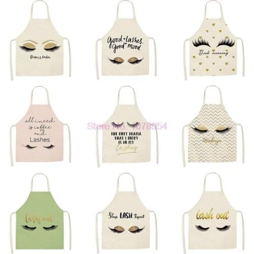50pcs Eyelash Printed Cleaning Art Aprons Sleeveless Apron Wear Cotton Linen Adult Bibs 53*68cm beauty eyelash tool