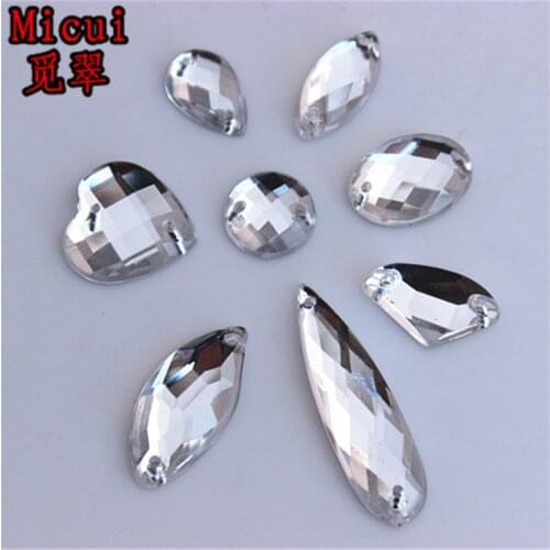 Micui 80PCS Mixed shape Mixed size Clear Acrylic Rhinestones Crystal Flat Back Beads Sew On Stones For Clothing Craft SM661