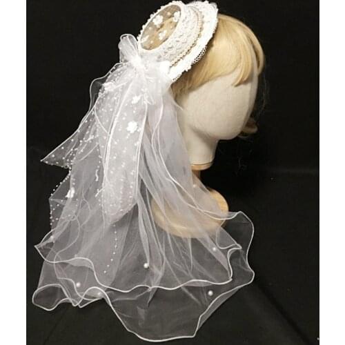 4 Styles Lolita White Lace Bow Net Yarn Hairpin Vintage Elegant Veil Tea Party Wedding Anime Cosplay Flat Hat