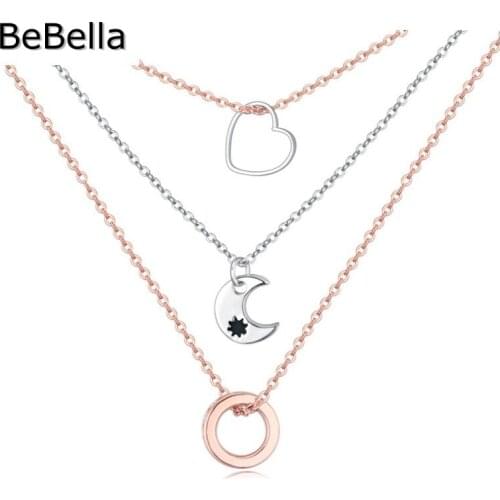 BeBella 3 Layer Chains With Moon Pendant Necklace Quality Cubic Zirconia Stone Micro Pave Setting For Fashion Girls