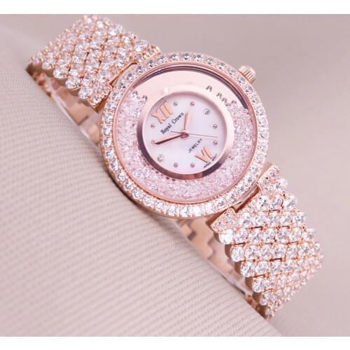 Full Crystal Lady Womens Watch Japan Quartz Fashion Fancy Dress Bracelet Luxury Party Girls Birthday Gift Royal Crown Box