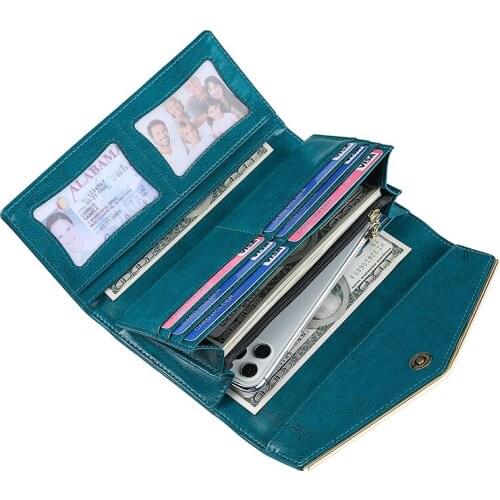 Genuine Cow Leather Long Style Double Transparent Photo I D Card Windows Slot Bee Decoration Fashion Vintage Wallet