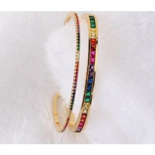 Double Layer Cuff Bangle Bracelet Gold Color Copper Multi Color Rainbow Bangles for Women Girls Fashion Jewelry