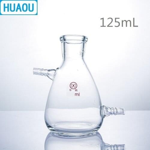HUAOU 125mL Filtering Flask with Upper Tubulature at Side and at Bottom Borosilicate 3.3 Glass Laboratory Chemistry Equipment