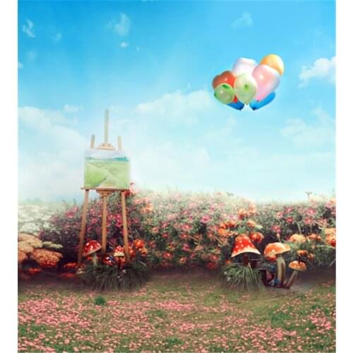 Photography Backdrops 5x7 Flower Bloom Grassland Balloon Blue Sky Professional Background For Wedding Photo Shoots