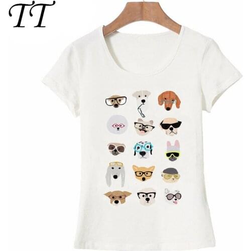 New summer fashion Women T-Shirt I love cute Dogs with Glasses T-Shirt casual cartoon maiden Tees Summer Tops Ladies T-Shirt