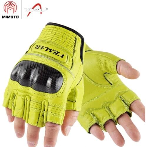 Retro Leather Half Finger Motorcycle Gloves Touch Screen MTB ATV Cycling Sports Guantes Moto Motorbike Motocross Racing Gloves