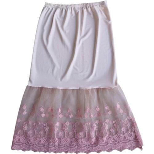 N7ME Lace Half Slip Skirts Extender Elastic Waist A-line Hollow Petticoat Underskirt