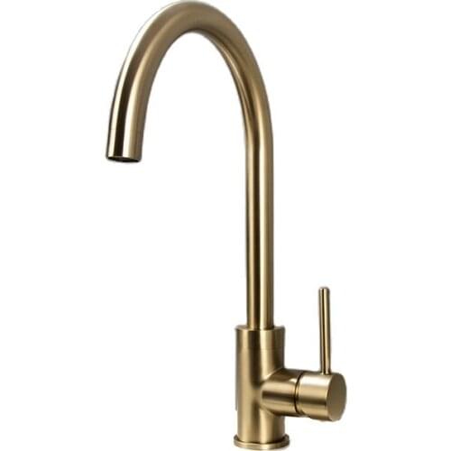 Brushed Gold & Black Kitchen Faucet Hot And Cold Water Tap Single Handle Rotation Classical Sink Water Mixer