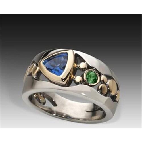 Fashion Retro Silver Plated Hollow Two Color Blue Gem Heart Ring Womens Party Jewelry Anniversary Birthday Gift Size Us6-10