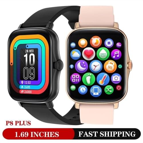 2021P8 Plus Smart Watch Men Women Bracelet Fitness Tracker Heart Rate Sleep Monitor Sports Clock Smartwatch for IOS Android+Box