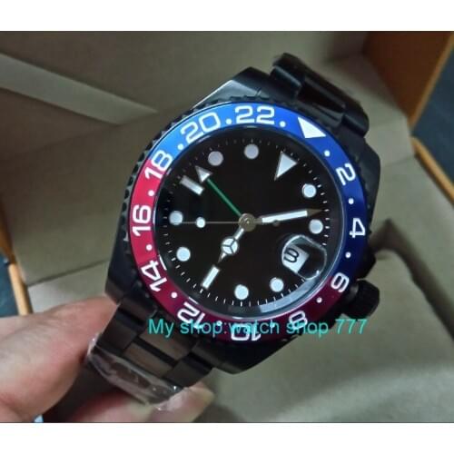 Sapphire crystal 40mm PANRIS PVD case Asian Automatic Self-Wind movement One-way rotating bezel GMT luminous mens watch 405A