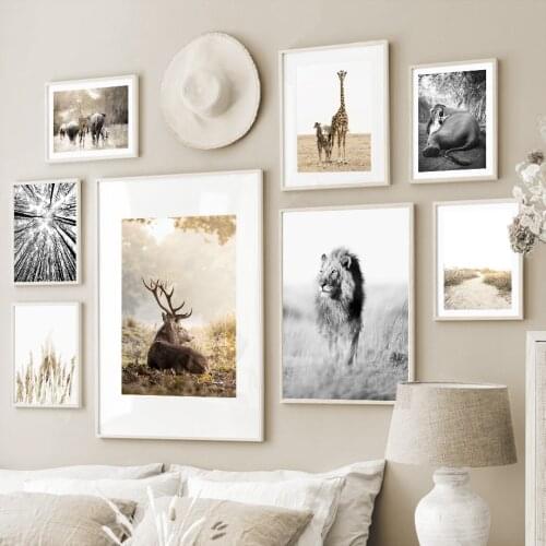Wall Art Canvas Painting African Safari Deer Elphant Lion Zebra Nordic Posters And Prints Wall Pictures For Living Room Decor