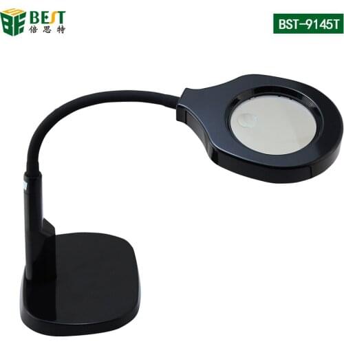 BST-9145 Desk Lamp Magnifying Glass With LED Light 6X 12X Desktop Clip Magnifier For Read Beauty Phone Maintenance Inspection