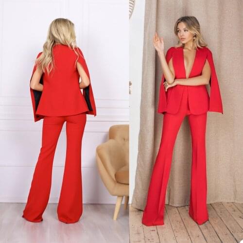 New Spring Elegant Women Suits Evening Dresses Sexy Deep V Neck Long Sleeve Pant Suits Prom Gowns Party Wear