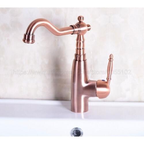 Single Handle Bathroom Hot/Cold Water Mixer Taps Basin Faucet Bathroom Kitchen Deck Mounted Antique Red Copper znf131