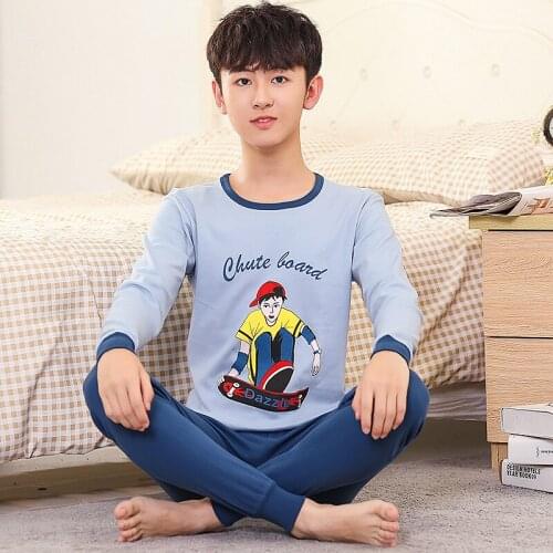 Boys Autumn Pajamas Childrens Dinosaur Sleepwear Set Kids Cartoon Cotton Nightwear Teens Homewear Big Boys Clothes 10 12 14 16Y
