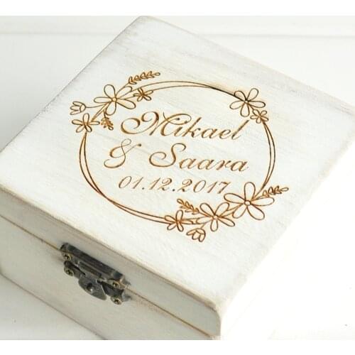 Personalized Retro White Wedding Ring Box Custom Name Ring Box Rustic Ring Bearer Box Wedding Ring Holder