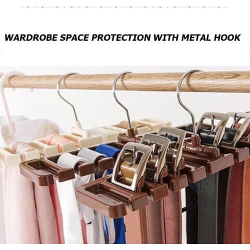 Plastic Tie Belt Scarf Rack Organizer Closet Wardrobe Space Saver Belt Hanger with Metal Hook Tie Belt Holder Storage Rack