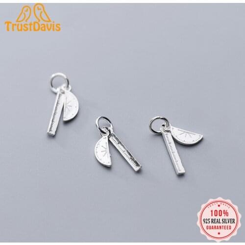TrustDavis Real 925 Sterling Silver Fashion Straightedge Protractor Charm Pendant Handmade DIY Accessories Fine Jewelry HY250