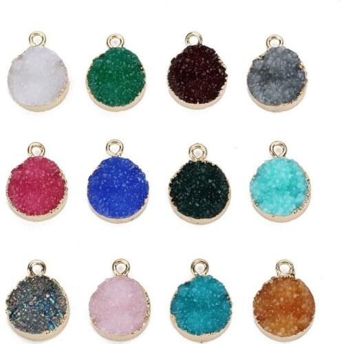 5Pcs/lot 13.5mm Diameter Resin Druzy Quartz Charms 13 Colors Round Pendant Charms For Bracelet Diy Jewelry Making F7942