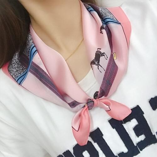 53*53cm Womens Scarf Fashion Spring Summer Horse Silk Square Scarves Girls Printed Handkerchief Chiffon Scarf Neck Accessory