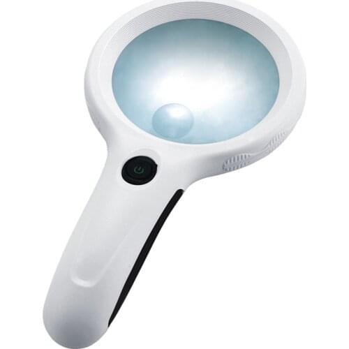 LED Illuminated 2.5X/5X Handheld Magnifier Jewelers Loupe Glass Lens Anti-skid Plastic Handle Magnifying Glass for Reading