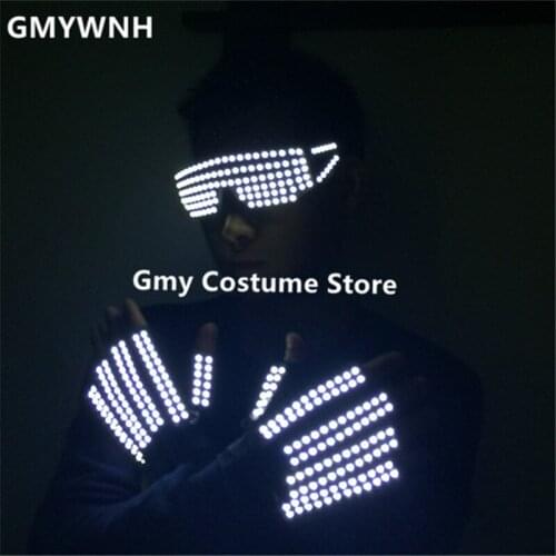 T3 Ballroom dance costumes white led light glasses dj luminous light gloves singer stage show wears performance party man robot