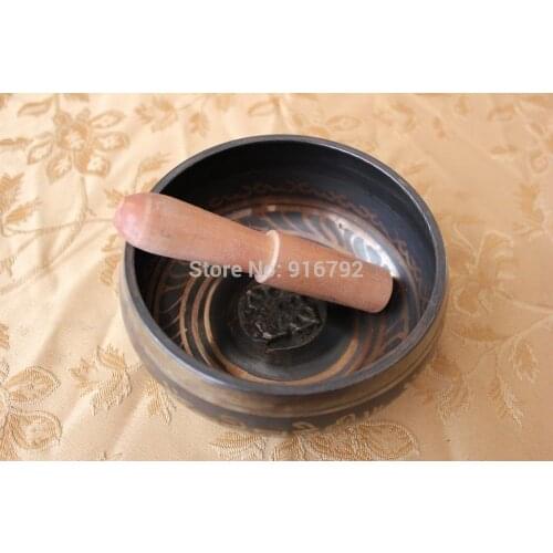 Free Shipping Tibetan Jewelry Handmade Bronze Buddhism 6 Words Mantra 12cm Singing Bowl