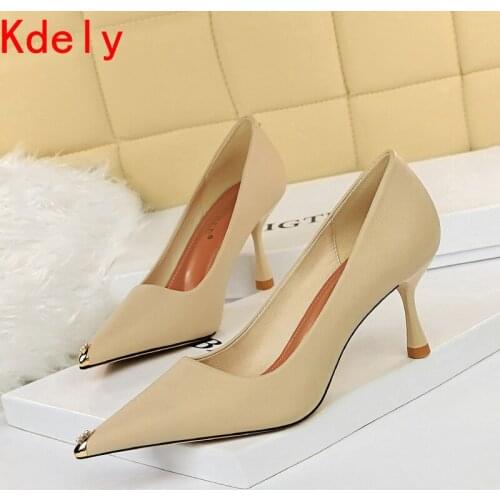 2021 New High Heels High Heels Women Stilettos Pumps Satin Metal Pointed Toe Shoes Banquet Shoes Prom Shoes 34-40