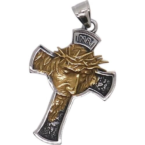 Unisex 316L Stainless Steel Gold-Silver Color Cross Jesus Classic Pendant Chain