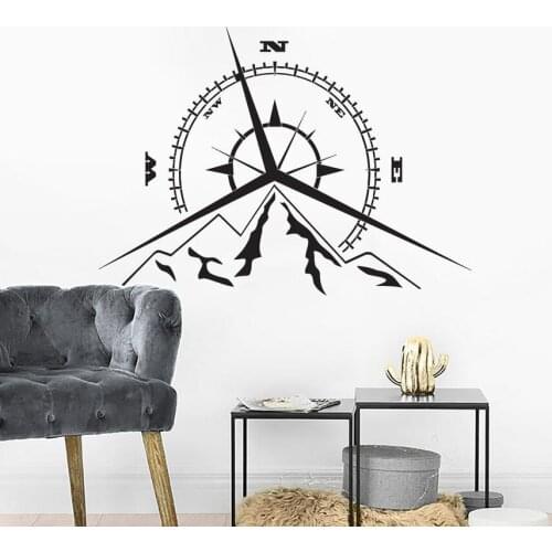 Compass Rose Mountains Wall Decal Nautical Compass Navigate Ship Wall Sticker Vinyl Sticker for Living Room Bedroom Decor C343