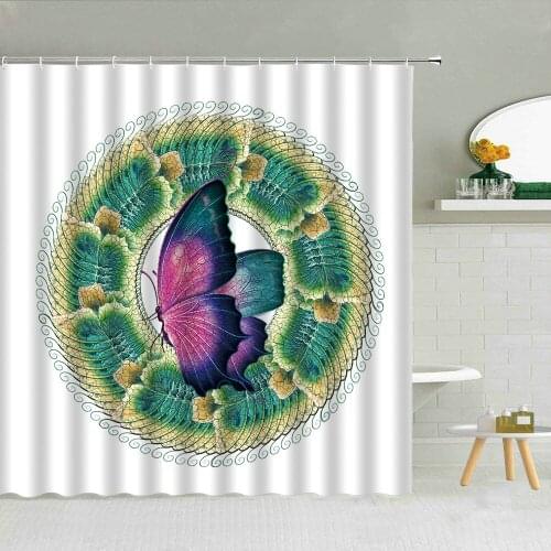 Butterfly Green Leaf Mandala Printing Shower Curtain Bohemian Waterproof Fabric Creative Art Design Pattern Bathroom Curtain