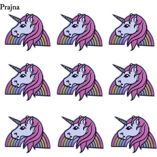 Prajna 10PCS Cheap Set Patch Unicorn Ironing Patches Rainbow Embroidered Badges Hippies Cartoon Applique For Clothing Decoration