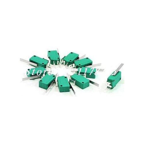 10pcs 250VAC 16A SPDT 1NO 1NC 3-Pin Short Straight Hinge Lever Microswitch Green