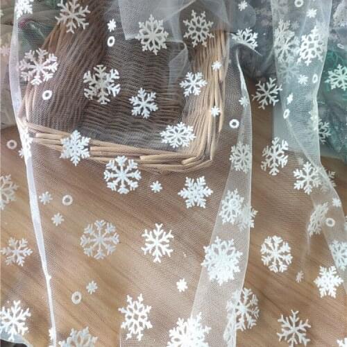 150*100cm Flocking snowflake Wedding bridal Dress Applique DIY Bridal Headdress scarf veil Lace Fabric Patch curtain cover