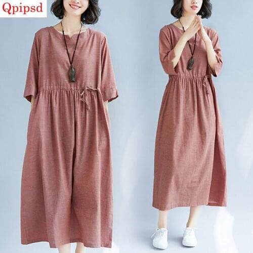 2021 Spring Large Size Dress Womens Literary Retro Dresses Summer Ladies Waist Tie Dress Lady Casual Slim Dress Womens Clothing