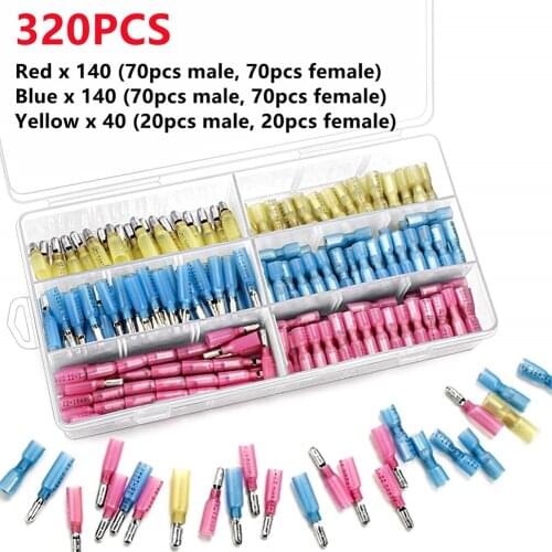 320/160PCS Heat Shrink Wire Crimp Connectors Male&Female Bullet Terminal Insulated Electrical Wire Splice terminals 10-22AWG