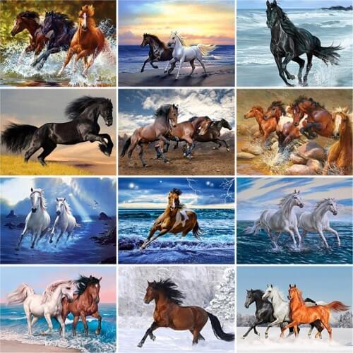 5D Diamond Painting Cross Stitch Horse Full Round Diamond Embroidery Animals Picture Diy Mosaic Home Decoration