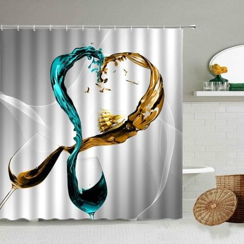 Abstract Art Printing Shower Curtain Color Gradient Bathroom Home Wall Decoration Waterproof Polyester Screen With Hook Set