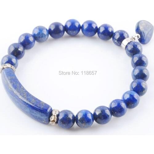 YOWOST Natural Stone Beads Lapis Lazuli Strand Bracelets Heart Shape Silver-color Fitting Women Jewelry Love Gifts IK3315