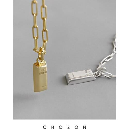 Solid Block Golden Brick Pendant S925 Sterling Silver Necklace Ins Simple Geometric Engraving Letter 18k Pendant Clavicle Chain