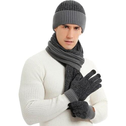 Man New 3 Pcs/set Double-sided Color Matching Scarf Autumn Winter Fashion Men Women Simple Thickening Hat Gloves Set