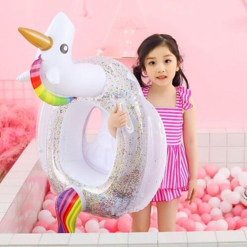 7 Styles Baby Inflatable Flaming Unicorn Peacock Glitter Pool Float Ride-On Swimming Ring Safe Seat Water Toys Infant Circle New