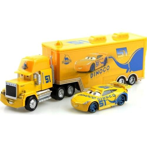 Disney Pixar Cars Lightning Mcqueen 2pcs No.51 Dinoco Cruz Ramirez Mack Truck & Racer 1:55 Diecast Metal Alloy Toys Car For Kids