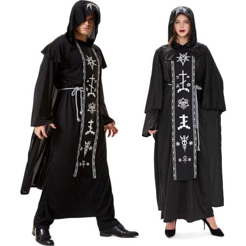Unisex Couples Dark Arts Ritual Costume Sorcerer and Sorceress Costumes Cosplay for Women Men Halloween Purim Party Fancy Dress