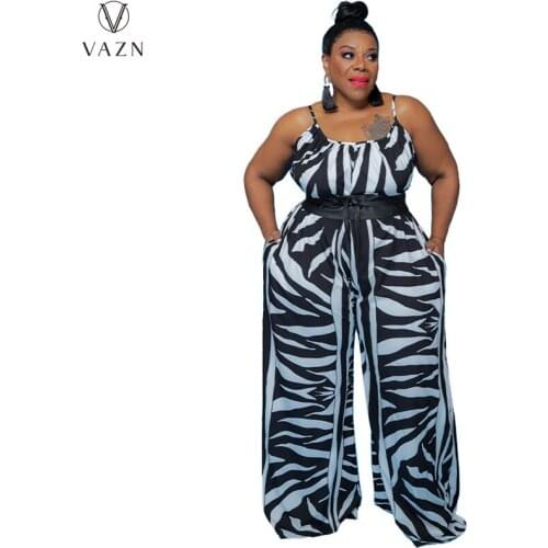 VAZN 2021 Ins High-end Plus Size Spaghetti Strap Sexy Vintage Young Overalls Joker Women Slim Wide Leg Jumpsuits