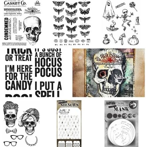 Halloween Graffiti Skull Head Moth Alphabet Moon Metal Cutting Dies Stamps Stencil Scrapbook Paper Handmade Album Sheets 2021